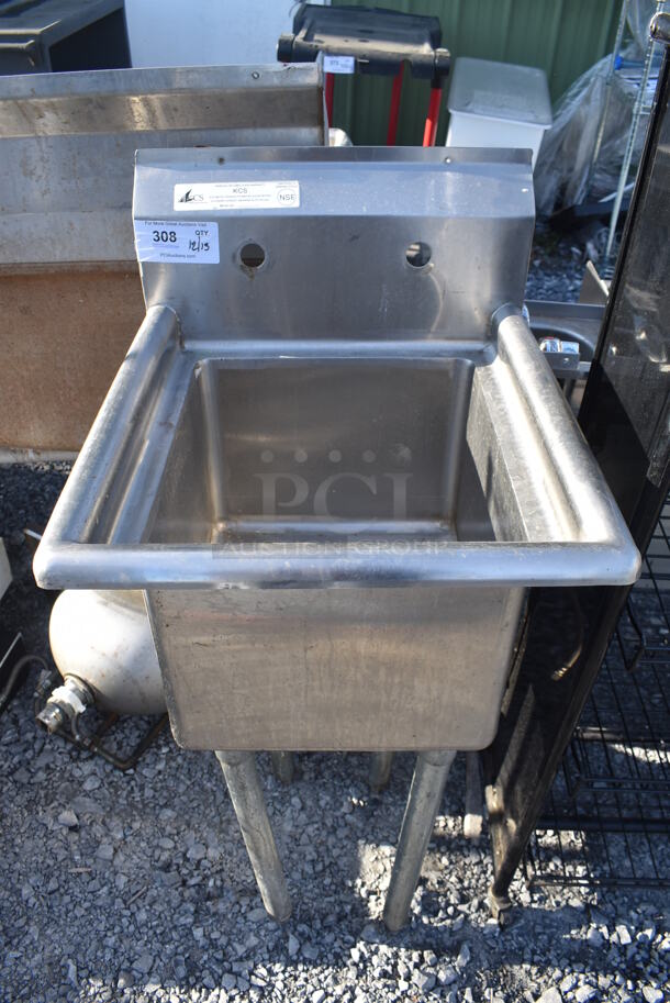 Stainless Steel Commercial Single Bay Sink w/ Faucet and Handles. 19x21.5x42