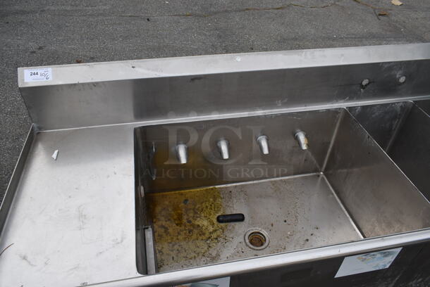 Power Soak Stainless Steel Commercial 3 Bay Sink w/ Dual Drain Boards. Bays 40x28, 15x28, 18.5x28. Drain Boards 16x30
 - Image 4 of 6
