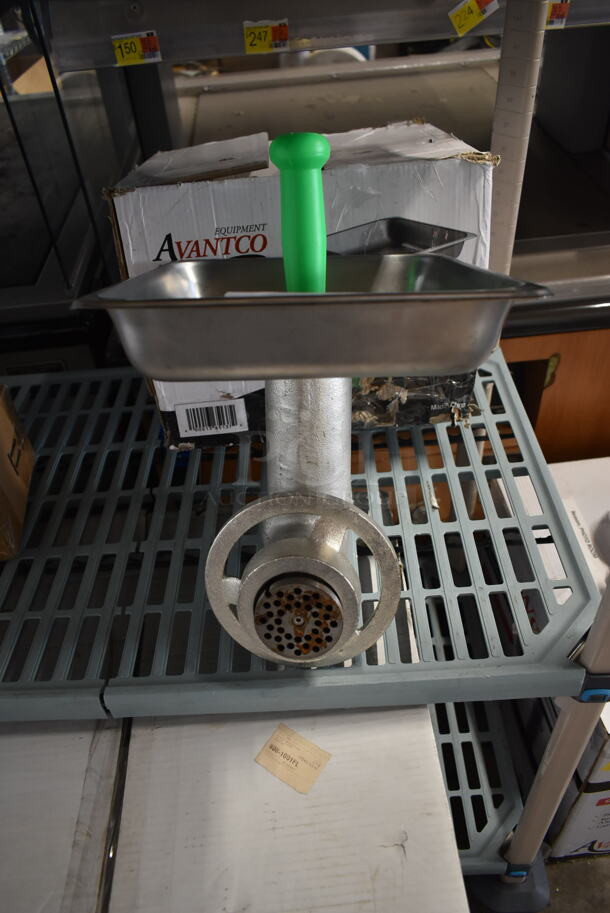 BRAND NEW SCRATCH AND DENT! Avantco 177MX20GRNDR Metal Commercial Meat Grinder w/ Tray and Pusher. 
 - Image 2 of 11