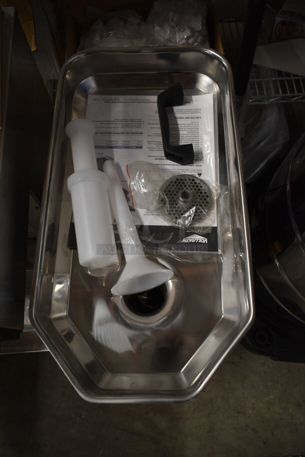 BRAND NEW! Vollrath 40744 Stainless Steel Commercial Countertop Meat Grinder w/ Tray and Pusher. 110 Volts, 1 Phase. Tested and Working! - Image 3 of 6