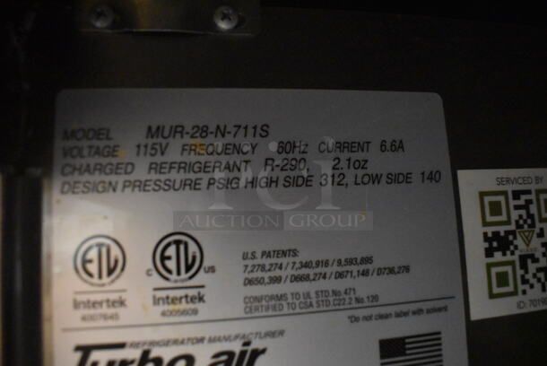 Turbo Air MUR-28-N-711S Commercial Stainless Steel Undercounter Single Door Cooler With Polycoated Rack. 115V. Tested and Powers On But Does Not Get Cold - Image 4 of 4