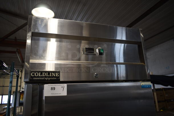 Coldline M28F Stainless Steel Commercial Single Door Reach In Freezer w/ Poly Coated Racks on Commercial Casters. 115 Volts, 1 Phase. Tested and Powers On But Does Not Get Cold - Image 2 of 6
