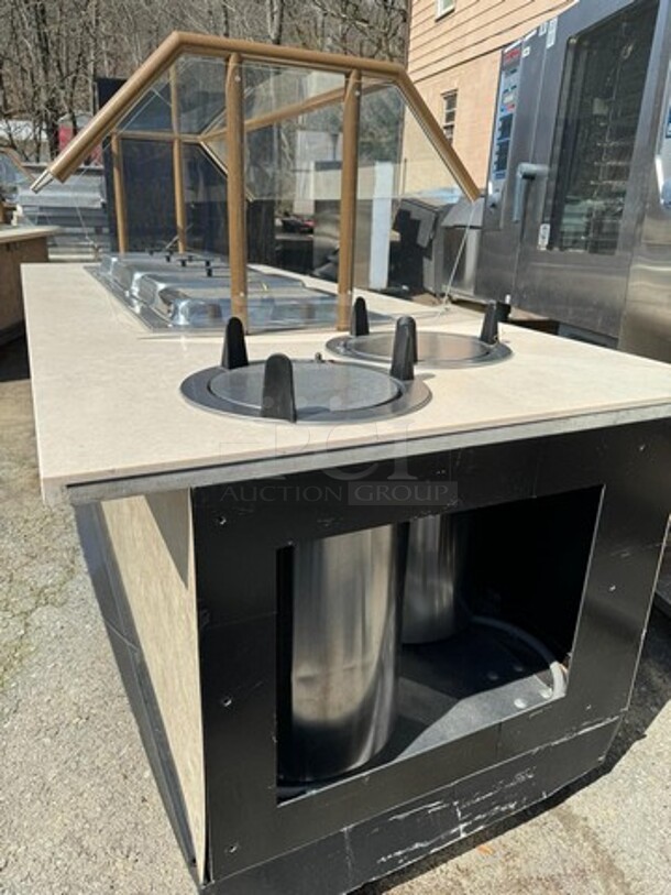 9FT 5 WELLS HOT BUFFET TABLE WITH SNEEZE GUARD AND (2) PLATE HOLDER ON CASTERS 110X46X34 SOLD AS IS! - Image 5 of 6