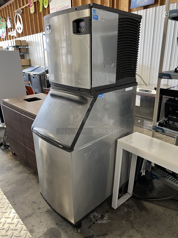 Manitowoc IY0324A-161 Stainless Steel Commercial Ice Machine Head on Commercial Ice Bin. 115 Volts, 1 Phase. 23x35x72