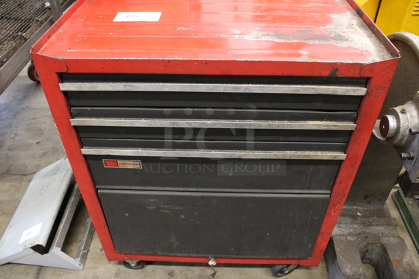 Red and Black Metal 3 Drawer Tool Box on Commercial Casters. 26.5x18x32