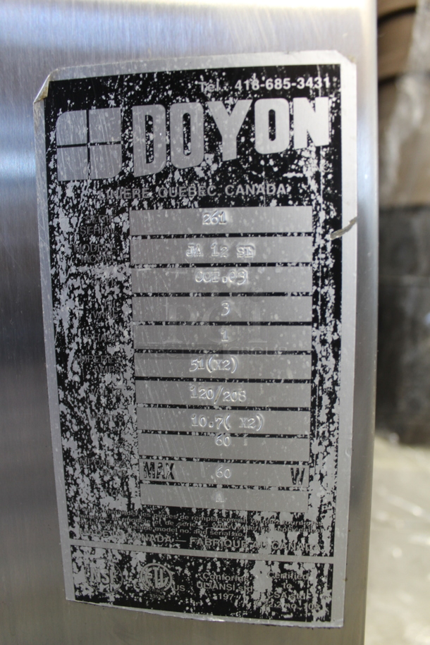Doyon 2 Tier JA 12 SL Jet Air Convection Oven w/ Metal Racks on Commercial Casters. 120/208 Volt 1 Phase - Image 6 of 6