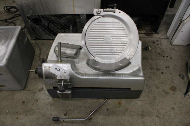 Hobart Model 2928 Stainless Steel Commercial Countertop Automatic Meat Slicer. Missing Pieces. 120 Volts, 1 Phase. 26x22x18. Tested and Working!