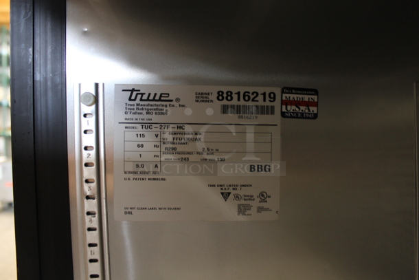 2016 True TUC-27F-LP Stainless Steel Commercial Single Door Undercounter Freezer on Commercial Casters. 115 Volts, 1 Phase. Tested and Working! - Image 4 of 4