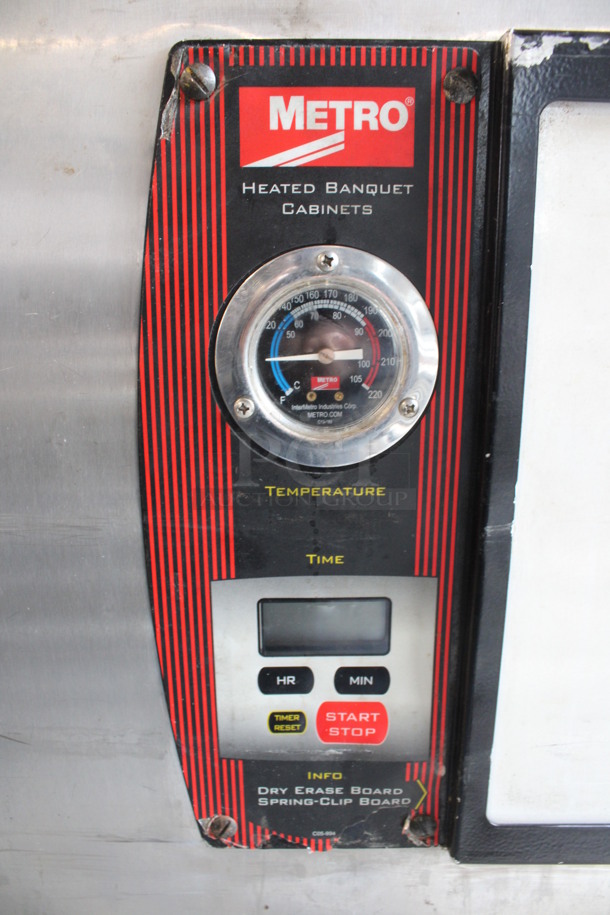 Metro Stainless Steel Commercial Heated Banquet Transport Cabinet w/ Metal Racks on Commercial Casters. 115 Volts, 1 Phase. 68x33x54. Tested and Working! - Image 7 of 8