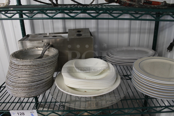 ALL ONE MONEY! THREE TIER LOT of Various Items Including Ceramic Plates, Metal China Cap Strainer and Poly Dough Bin - Image 2 of 4