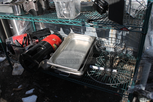 Metro Green Finish 4 Tier Wire Shelving Unit w/ Contents Including Poly Drop In Bins. BUYER MUST DISMANTLE. PCI CANNOT DISMANTLE FOR SHIPPING. PLEASE CONSIDER FREIGHT CHARGES. - Image 2 of 5