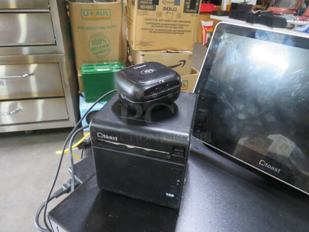 One Toast POS System Including, One Cash Drawer With Key, One 14 inch Monitor With Stand, One Toast Thermal Printer #TP200, And One CC Swiper. - Image 3 of 4