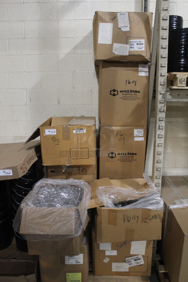 ALL ONE MONEY! Lot of Boxes of BRAND NEW Items; 2 Boxes of Poly Salt Shakers, 2 Boxes of Bottles and 3 Boxes of Poly Cylinder Pint Containers. BUYER MUST REMOVE. - Image 1 of 8