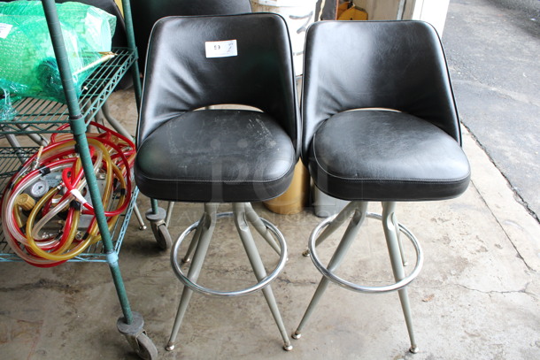 2 Black Bar Height Chairs on Metal Legs w/ Foot Rest Bar. 20x18x40. 2 Times Your Bid!