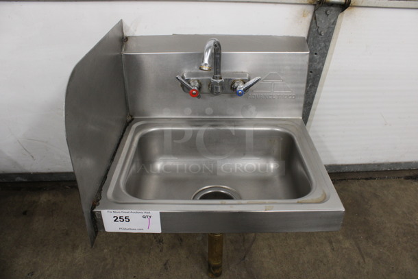 Advance Tabco Stainless Steel Commercial Single Bay Sink w/ Faucet, Handles and Left Side Splash Guard. 17.5x16x24