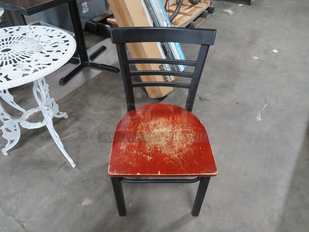 Black Metal Chair With A Wooden Seat.  4XBID