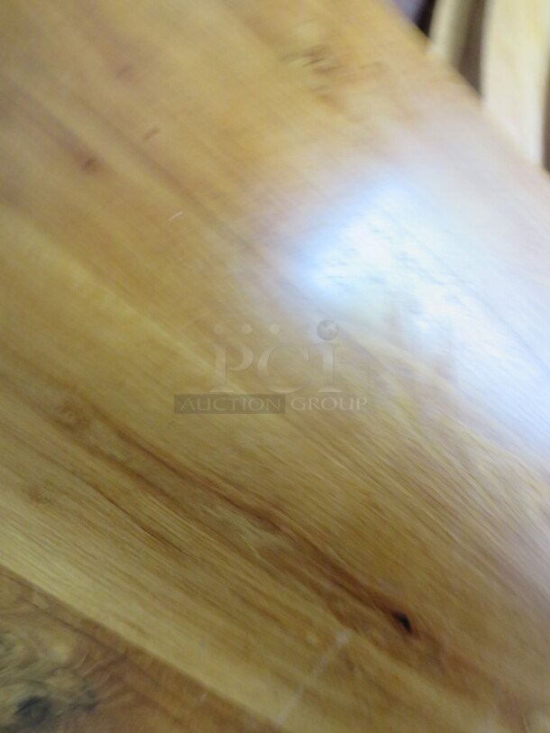 One AWESOME 3 Inch Thick Solid Wooden Table Top On Bar Height Dual Wooden/Metal Table Bases. 81.5X35X44 - Image 3 of 3