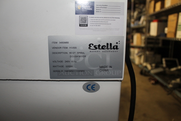 LIKE NEW! Estella 348SM80 Metal Commercial 80 Quart / 120 Pound Two-Speed Spiral Dough Mixer w/ Stainless Steel Mixing Bowl, Bowl Guard and Dough Hook. 240 Volts. Unit Has Only Been Used a Few Times! Tested and Working! - Image 6 of 11