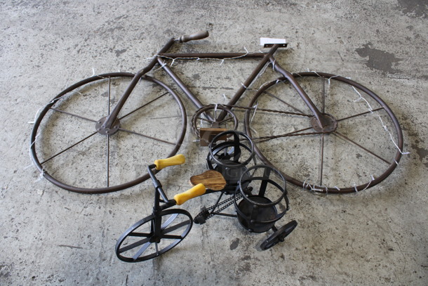 2 Metal Bicycle Decorations. 11x16x12, 47x3x32. 2 Times Your Bid!