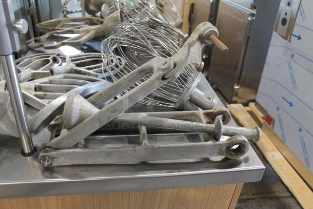 ALL ONE MONEY! Lot of Mixer Attachments Including Variety of Whisks, Dough Hooks, Paddles, Donut Fryer Arm, Faucet with Gooseneck AND MORE! Attachments are for 20, 30, 60 and 80 Quart Mixers - Image 5 of 5