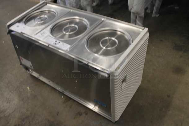 BRAND NEW SCRATCH AND DENT! Crathco D35-4 Stainless Steel Commercial Countertop 3 Hopper Refrigerated Beverage Machine Base. 115 Volts, 1 Phase. Tested and Working! - Image 3 of 6