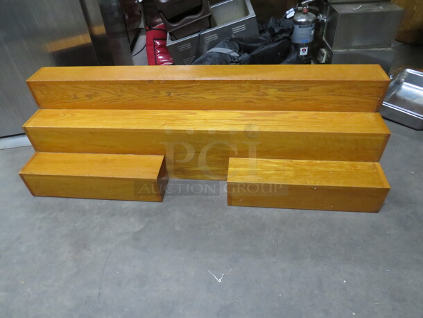 One Solid Oak 3 Tiered Back Bar Bottle Rack. 63.5X18.5X18 - Image 1 of 1