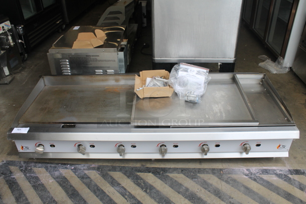 LIKE NEW! CPG 351GMCPG72NL Commercial Stainless Steel Natural Gas Countertop Griddle On Galvanized Legs With Box Of Parts. 180,000 BTU. 