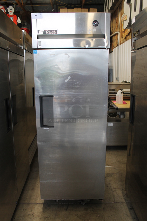 2013 True TG1R-1S ENERGY STAR Stainless Steel Commercial Single Door Reach In Cooler w/ Poly Coated Rack on Commercial Casters. 115 Volts, 1 Phase. Tested and Working! - Image 1 of 5