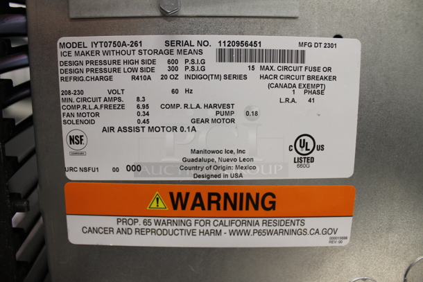 BRAND NEW SCRATCH AND DENT!  2023 Manitowoc IYT0750A-261 Commercial Stainless Steel Ice Maker Without Storage Means. 208-230V, 1 Phase.  - Image 8 of 9