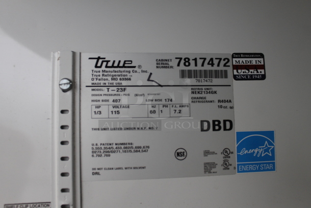 2013 True T-23F ENERGY STAR Stainless Steel Commercial Single Door Reach In Freezer w/ Poly Coated Racks on Commercial Casters. 115 Volts, 1 Phase. Tested and Powers On But Does Not Get Cold - Image 6 of 7