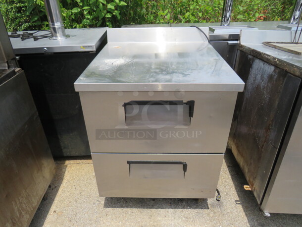 One True 2 Drawer Worktop Refrigerator With Back Splash On Casters. 115 Volt. Model# TWT-270-2. 27.5X30X41. $3725.00 - Image 1 of 1