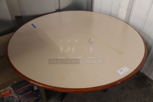 6 Items Including 5 Wooden Lattice Back Chairs With Patterned Cushioned Seat And 1 Round Table On X Prong Base. Cosmetic Condition May Vary. 6 Times Your Bid! 
Table: 59.5X59.5X30, Chairs: 18X16X36 - Image 6 of 7