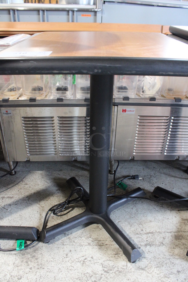 Wood Pattern Dining Table w/ Black Rim on Black Metal Table Base. Stock Picture - Cosmetic Condition May Vary. 24x20x30 - Image 4 of 4