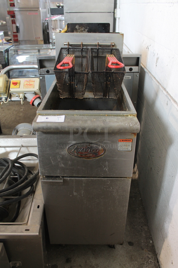 2013 Avantco F3N Stainless Steel Commercial Floor Style Natural Gas Powered Deep Fat Fryer w/ 2 Metal Fry Baskets. 90,000 BTU. - Image 1 of 11
