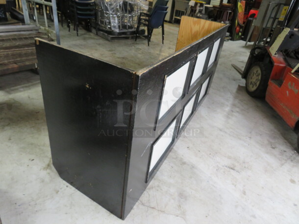 One BLACK WINDOW BAR! One Wooden Table Top Painted Black With 6 Rectangular Cutouts With White Plexiglass. 90X38X25.  - Image 2 of 3