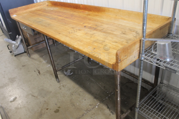 Wooden Butcher Block Tabletop w/ Drawer on Frame. - Image 2 of 3