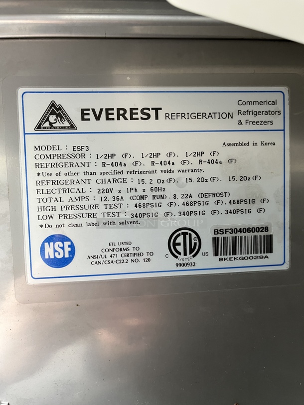 Everest 3 Dr. Refrigerator/Freezer, Tested & Working! - Image 3 of 5