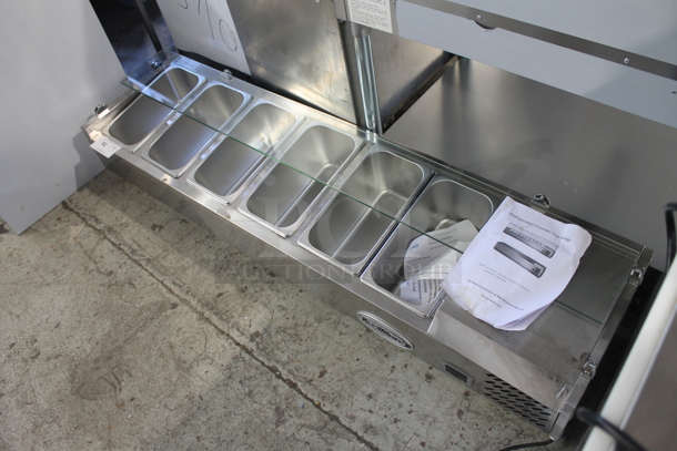 BRAND NEW SCRATCH AND DENT! KoolMore SCDC-6P-SG Stainless Steel Commercial Countertop Refrigerated Rail w/ 6 Drop In Bins and 1 Glass Sneeze Guard Panel. 115 Volts, 1 Phase. Tested and Working! - Image 2 of 9