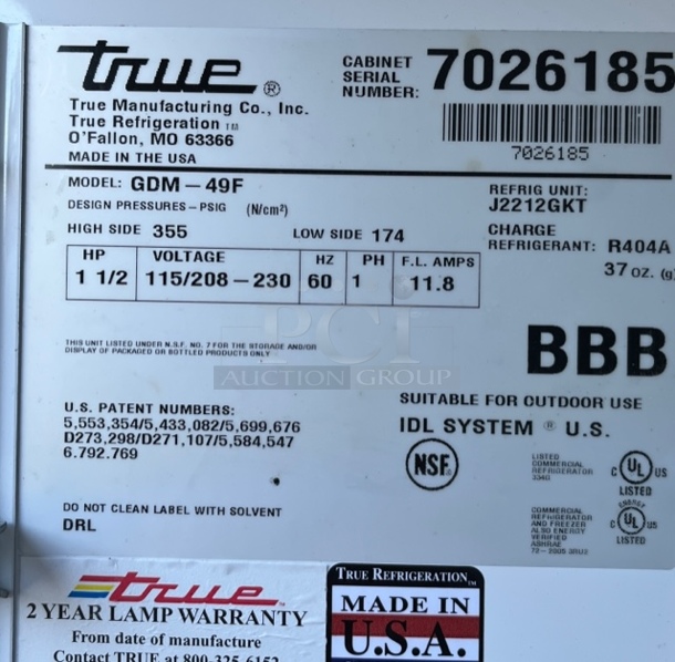 True 2 Glass Dr. Freezer, Tested & Working!  - Image 2 of 3