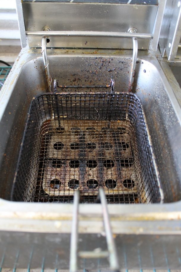 EH82 Stainless Steel Countertop Electric Powered 2 Bay Fryer w/ 2 Lids, 1 Drop In and 1 Fry Basket. 110 Volts, 1 Phase.  - Image 5 of 6