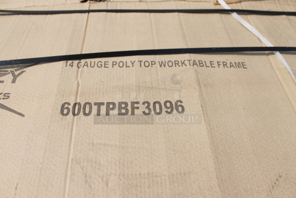3 BRAND NEW SCRATCH AND DENT! Regency 600TPBF3096 Stainless Steel 14 Gauge Poly Top Work Table Frame. Stock Picture Used as Gallery Picture; Does Not Come w/ Poly Tabletop Pieces. 3 Times Your Bid! - Image 5 of 5
