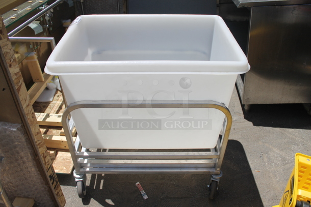 Metal Commercial Cart on Commercial Casters w/ White Poly Bin.