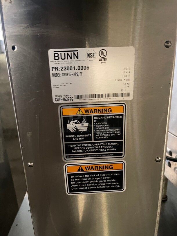 Bunn CWTF15 APS Airpot Coffee Brewer, Stainless Steel Funnel, 120V NSF Tested and Working! - Image 5 of 5