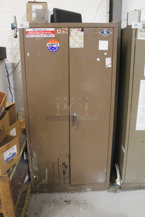 Brown Metal 2 Door Cabinet w/ Contents Including Labels. - Image 1 of 3