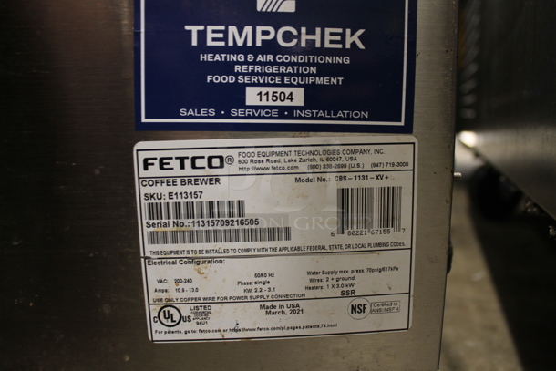 Fetco CBS-1131-XV Stainless Steel Commercial Countertop Coffee Machine w/ Hot Water Dispenser and Poly Brew Basket. 200-240 Volts, 1 Phase. - Image 4 of 4
