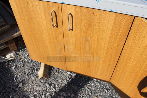 BRAND NEW! Stainless Steel Counter w/ 4 Wood Pattern Doors. - Image 5 of 6