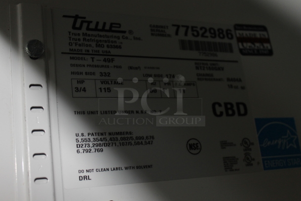 2014 True T-49F ENERGY STAR Stainless Steel Commercial Two Door Reach In Freezer w/ Poly Coated Racks on Commercial Casters. 115 Volts, 1 Phase. Tested and Working! - Image 9 of 9