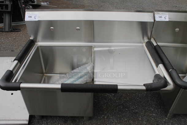BRAND NEW SCRATCH AND DENT! Mixrite MRSA-1-R Stainless Steel Commercial Single Bay Sink w/ Right Side Drain Board and Legs. Bay 18x18. Drain Board 16x20
