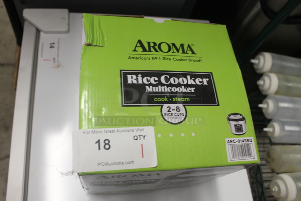 BRAND NEW IN BOX! Aroma ARC-914SBD Commercial Stainless Steel Countertop 2-8 Cup Rice Cooker. Stock Picture Used For Gallery Picture.  - Image 5 of 5