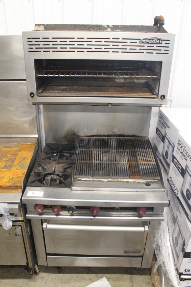 Therma-Tek TMD36-2-24RB-1N Commercial Stainless Steel Natural Gas Oven With 2 Burners And Charbroiler On Commercial Casters.  - Image 1 of 8